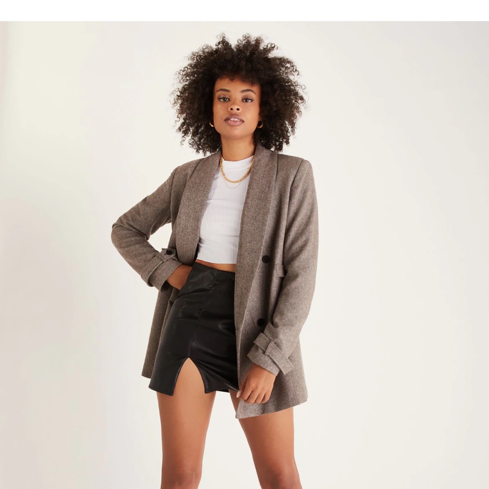 Backyard Roses Womens Taupe Double-Breasted Blazer